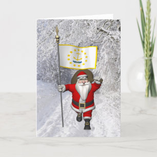 Cartes Pour Fêtes Annuelles Santa Claus Avec L'Enseigne De Rhode Island