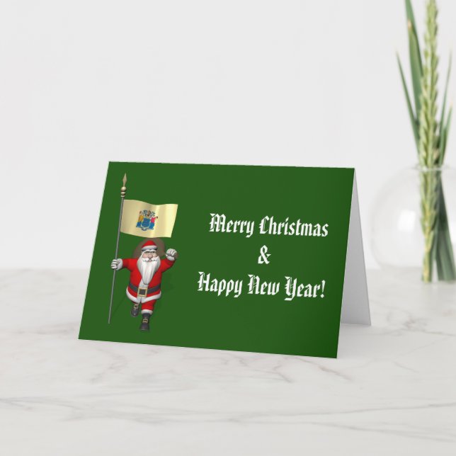 Cartes Pour Fêtes Annuelles Santa Claus Avec L'Enseigne Du New Jersey (Devant)