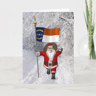 Cartes Pour Fêtes Annuelles Santa Claus Avec L'Ensigne De Caroline Du Nord