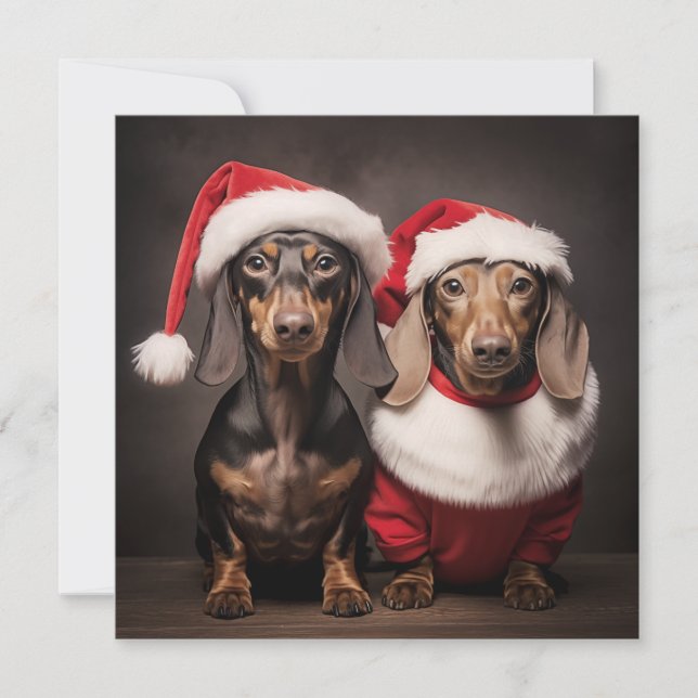 Cartes Pour Fêtes Annuelles Santa Claus Dachshund Twins (Devant)