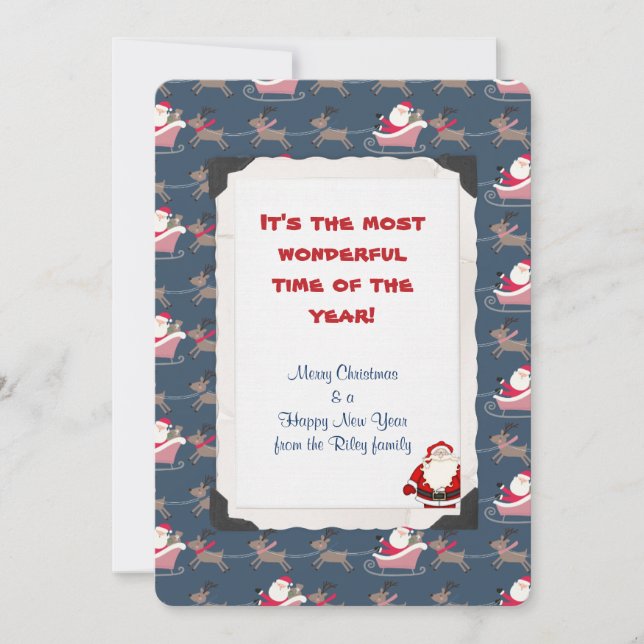 Cartes Pour Fêtes Annuelles Santa Claus de vacances avec rennes et traîneau (Devant)