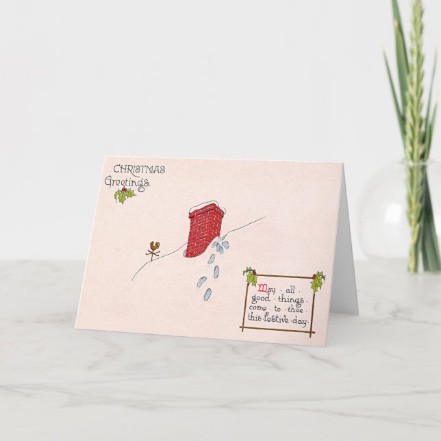 Cartes Pour Fêtes Annuelles Santa Claus Empreintes Chimney Neige Weathervane (Devant)