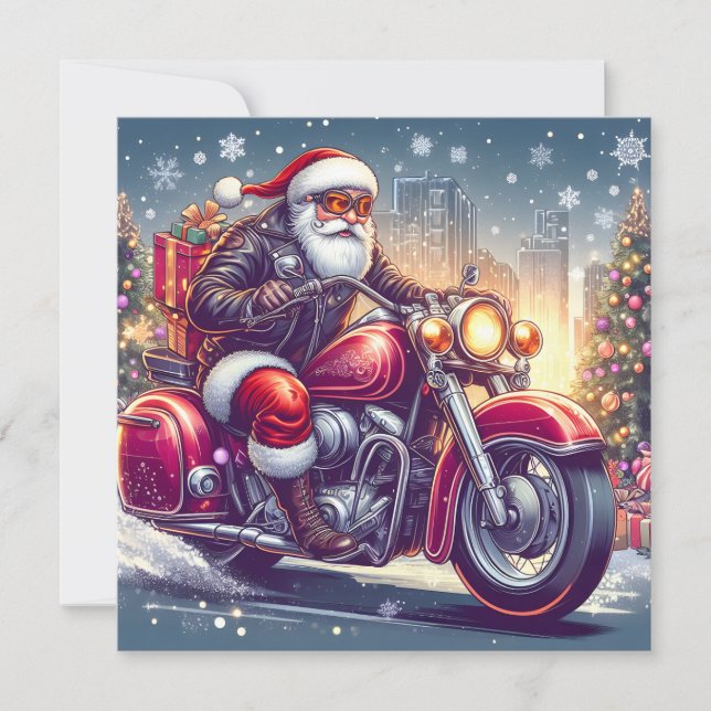 Cartes Pour Fêtes Annuelles Santa Claus en mode motard (Devant)