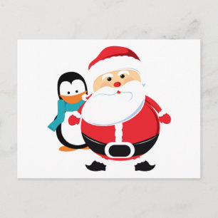 Cartes Pour Fêtes Annuelles Santa Claus Et Pingouin