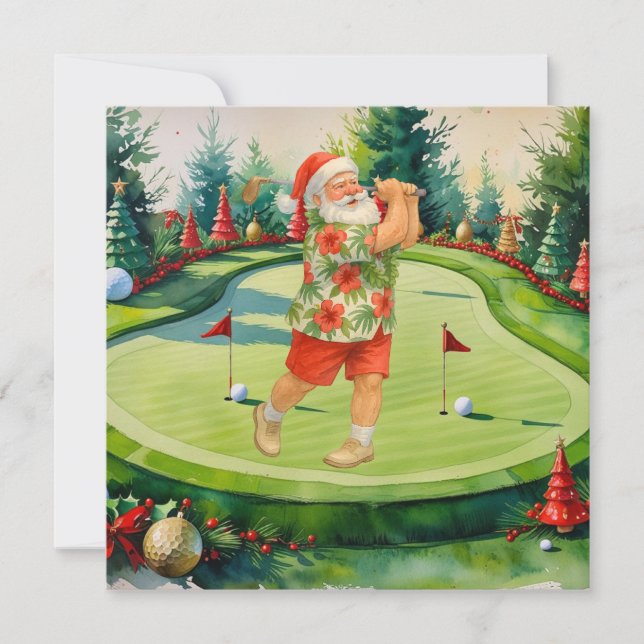 Cartes Pour Fêtes Annuelles Santa Claus is golfing on putting green (Devant)