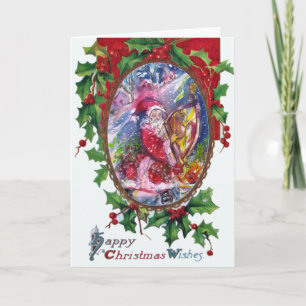 CARTES POUR FÊTES ANNUELLES SANTA CLAUS JOUANT À LA HARPE EN LUMIÈRE DE LA LUN