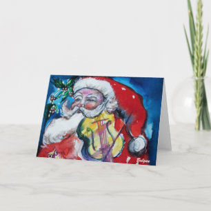 Cartes Pour Fêtes Annuelles SANTA CLAUS JOUER VIOLIN Musique de Noël