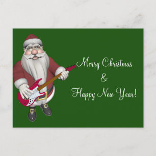 Cartes Pour Fêtes Annuelles Santa Claus Musical Avec Guitare Électrique Rouge