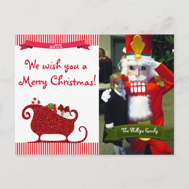 Cartes Pour Fêtes Annuelles Santa Claus Red Parties scintillant Sleigh Photo c (Devant)