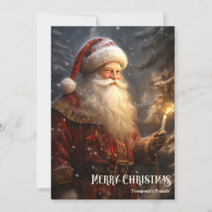 Cartes Pour Fêtes Annuelles Santa Claus rétro vintage avec bougie en forêt