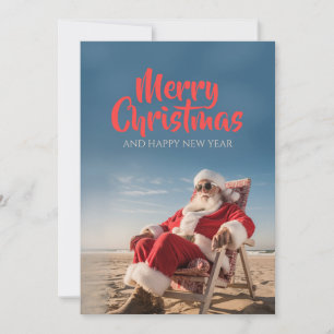 Cartes Pour Fêtes Annuelles Santa Claus se détendre sur le transat