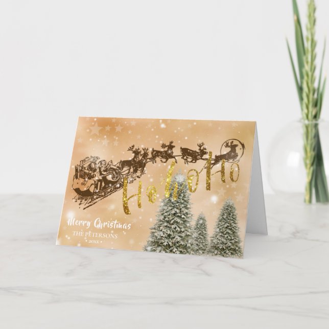 Cartes Pour Fêtes Annuelles Santa Claus Sleigh | Flying Reindeer Snowforest (Devant)