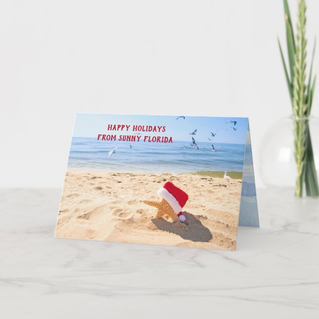Cartes Pour Fêtes Annuelles Santa Claus Starfish Sur La Plage (Devant)