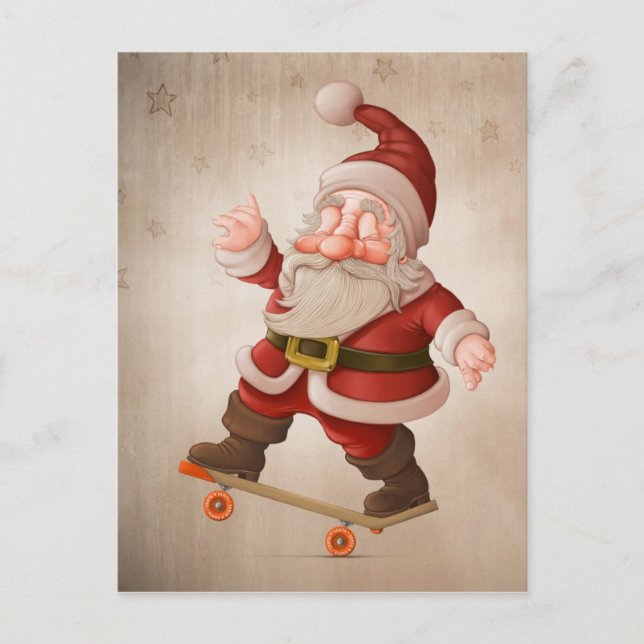 Cartes Pour Fêtes Annuelles Santa Claus sur skateboard (Devant)