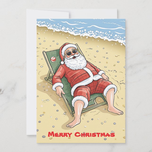 Cartes Pour Fêtes Annuelles Santa Claus Tropical Beach Joyeux Noël (Devant)