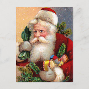 Cartes Pour Fêtes Annuelles Santa Claus vintage avec jouets et brindilles