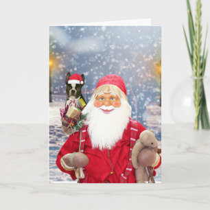 Cartes Pour Fêtes Annuelles Santa Claus w Cadeaux de Noël Boston Terrier Chien