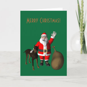 Cartes Pour Fêtes Annuelles Santa Claus With Doberman Pinscher