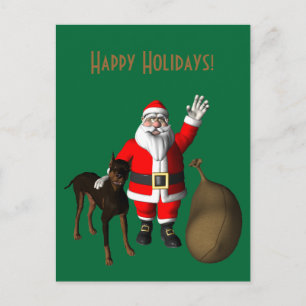 Cartes Pour Fêtes Annuelles Santa Claus with Doberman Pinscher