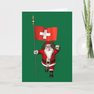 Cartes Pour Fêtes Annuelles Santa Claus With Ensign Of Switzerland