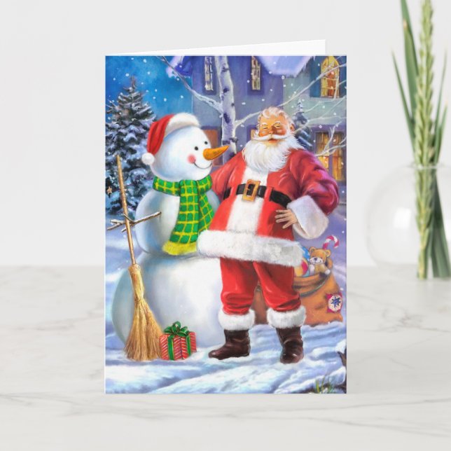 Cartes Pour Fêtes Annuelles Santa Claus with snowman (Devant)