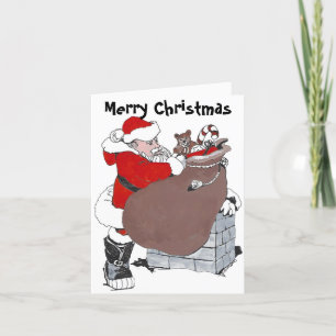Cartes Pour Fêtes Annuelles Santa Clause avec jouets sur le toit plié Noël