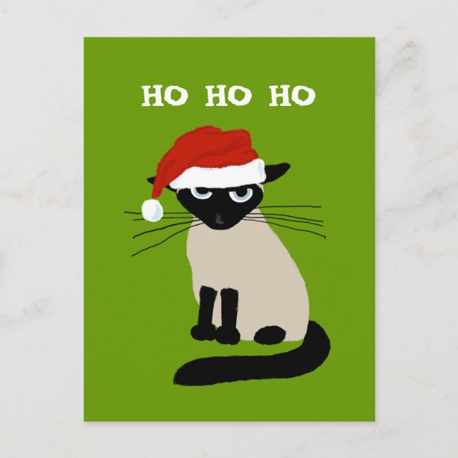 Cartes Pour Fêtes Annuelles Santa Clause de Siamese - Funny Kitty Chat Noël (Devant)
