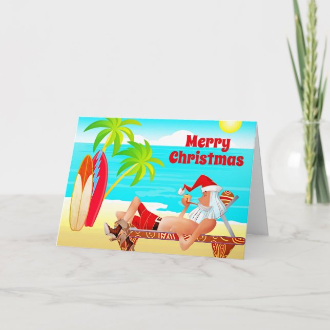 Cartes Pour Fêtes Annuelles Santa Clause et planches de surf Joyeux Christmas  (Devant)