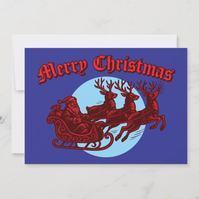 Cartes Pour Fêtes Annuelles Santa Clause In Sleigh & Reindeer Christmas (Devant)