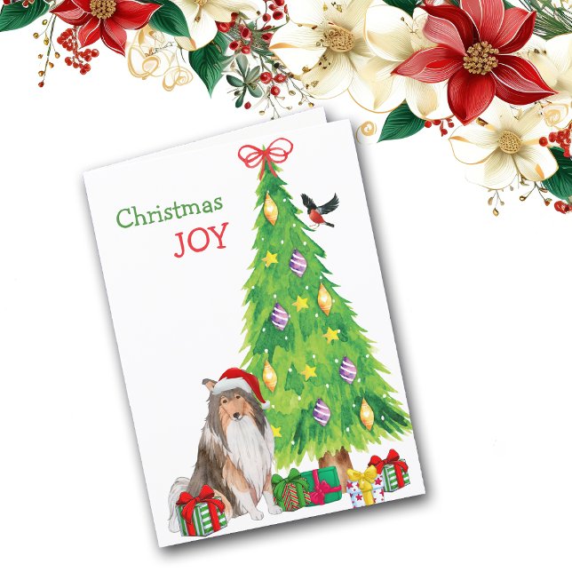 Cartes Pour Fêtes Annuelles Santa Hat Collie Chien et Arbre de Noël (Créateur téléchargé)
