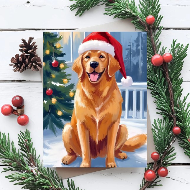 Cartes Pour Fêtes Annuelles Santa Hat Labrador | Merry Christmas Dog Painting (Créateur téléchargé)