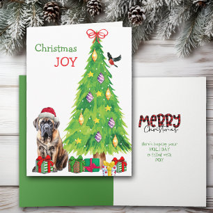 Cartes Pour Fêtes Annuelles Santa Hat Mastiff, Oiseau et Arbre de Noël