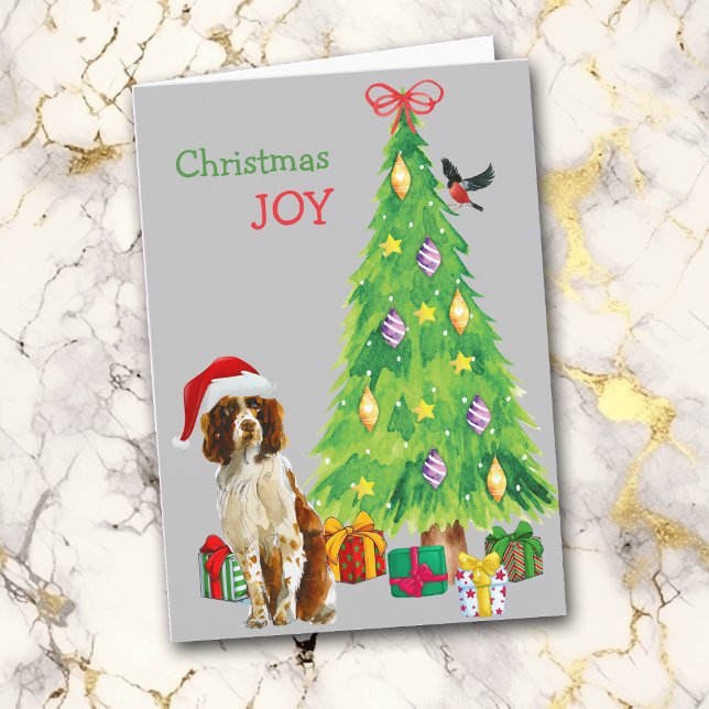 Cartes Pour Fêtes Annuelles Santa Hat Springer espagnol et sapin de Noël (Créateur téléchargé)