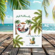 Santa on Tropical Island Mele Kalikimaka Christmas