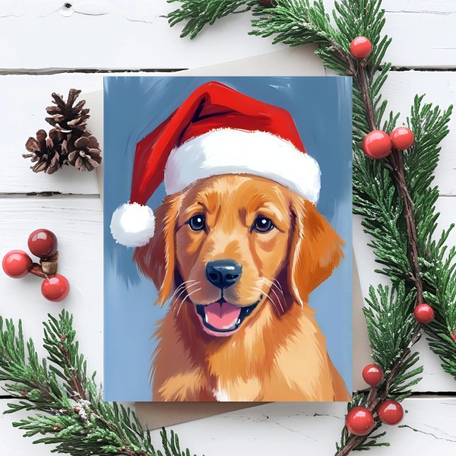 Cartes Pour Fêtes Annuelles Santa Paws | Golden Retriever Puppy Christmas (Créateur téléchargé)