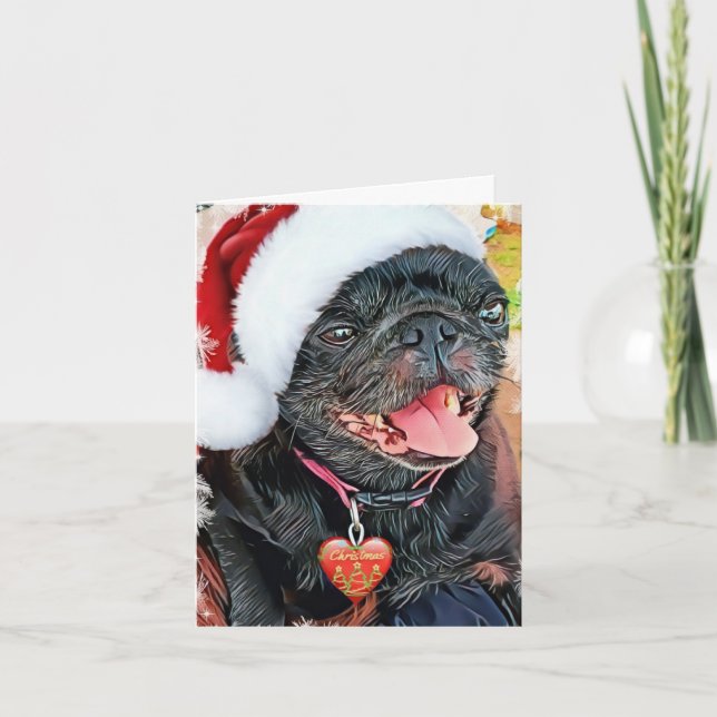 Cartes Pour Fêtes Annuelles Santa Pug noir (Devant)