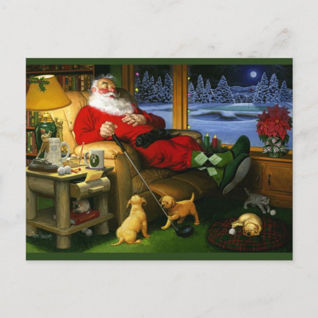 Cartes Pour Fêtes Annuelles Santa raring after golf on a post card (Devant)