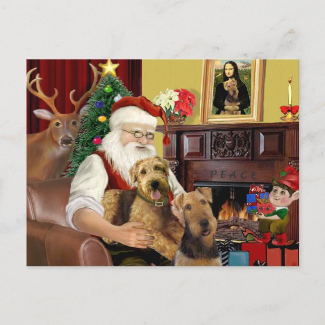 Cartes Pour Fêtes Annuelles Santas Deux Airedales (Devant)