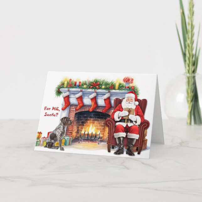 Cartes Pour Fêtes Annuelles Santa's Gift German Wirehaired Pointer Christmas (Devant)