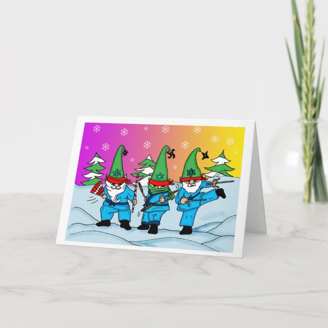 Cartes Pour Fêtes Annuelles Santas Ninja Elves (Devant)