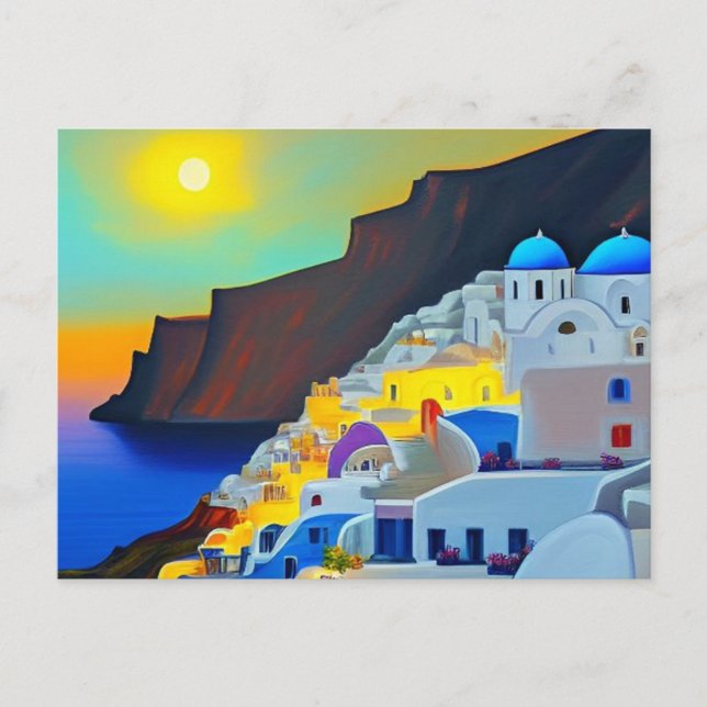 Cartes Pour Fêtes Annuelles Santorin au coucher du soleil (Devant)