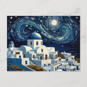 Cartes Pour Fêtes Annuelles Santorin, Grèce Starry Night - Greek Island Art
