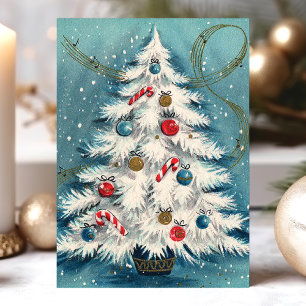 Cartes Pour Fêtes Annuelles Sapin de Noël blanc dans la scène de Noël enneigée