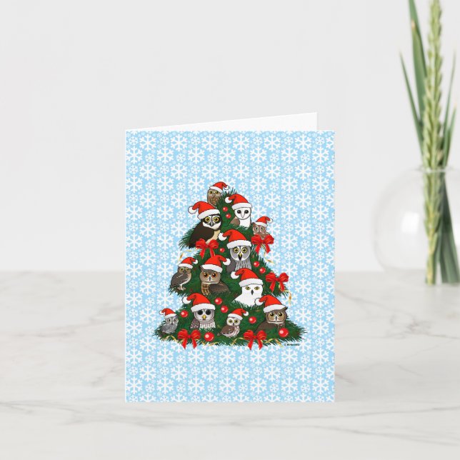 Cartes Pour Fêtes Annuelles Sapin de Noël des hiboux (Devant)