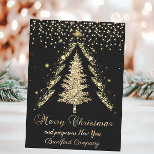 Cartes Pour Fêtes Annuelles Sapin de Noël doré, éclairage Société noire