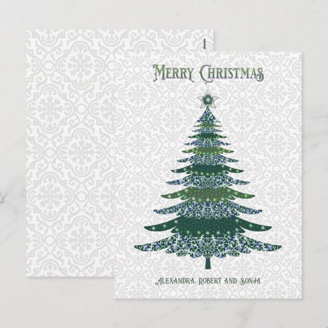 Cartes Pour Fêtes Annuelles Sapin de Noël élégant vert blanc personnalisé (Devant / Derrière)