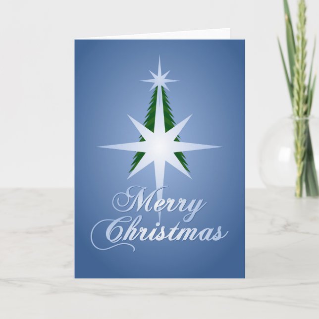 Cartes Pour Fêtes Annuelles Sapin de Noël étoile de Bethléem (Bleu) (Devant)