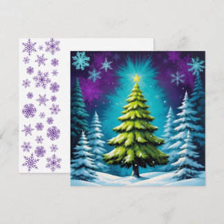 Cartes Pour Fêtes Annuelles Sapin de Noël néon et étoile dans une forêt enneig
