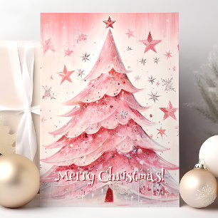 Cartes Pour Fêtes Annuelles Sapin de Noël rose et étoiles Joyeux Noël