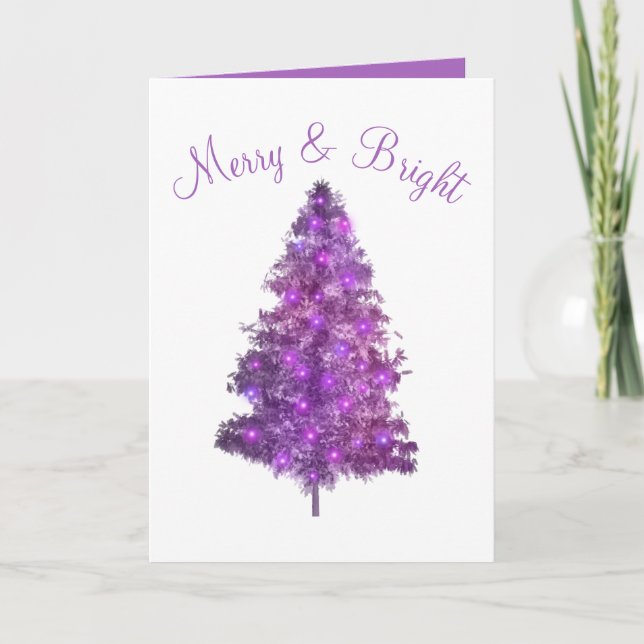 Cartes Pour Fêtes Annuelles Sapin de Noël Violet Joyeux et Lumineux (Devant)